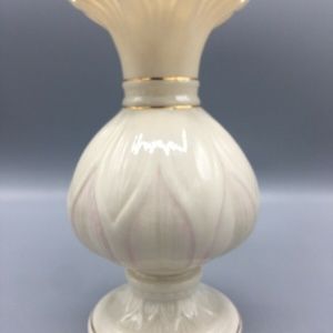 Belleek Porcelain Vase Lotus Blossom Gold Pink 8"